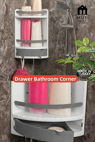 MUF HOME QLUX IDEAS Γωνιακό ράφι μπάνιου με συρτάρια - Επιτοίχια βάση για σαμ...