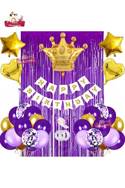 BKMC PARTY Violet Liliac Aur cu Banner Alb - Set Lanțuri Baloane Zi de Naștere