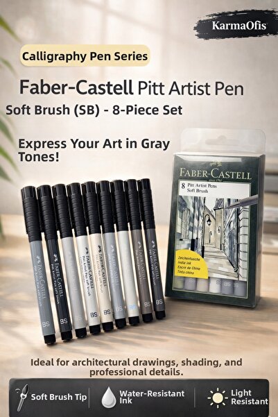 Faber Castell Pitt Artist Pen Soft Brush Sb 8-Piece Set Gray Tone Calligraphy...