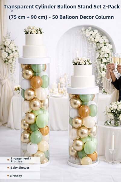 Laviyosa مجموعة حامل بالونات شفافة أسطوانية الشكل مكونة من قطعتين 75-90 سم - ...