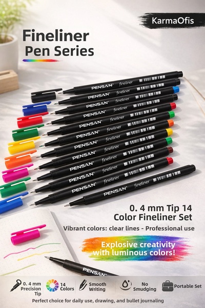 KarmaOfis 14 Color Fineliner Pen Set with 0.4 Tips |   Ideal for Notes, Drawi...