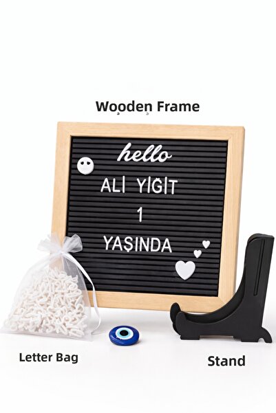 fikirstore Letterboard with Turkish Characters and Emoji Letter Set, Wooden F...