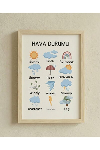 huhuli Montessori Educational Chart Wooden Framed Chart Baby Kids Room Wall D...
