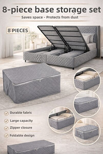 autolion 8 Pieces of Quilted Base Storage Boxes 60X40X22 (Anthracite)