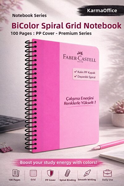 Faber Castell Pink 100-Leaf Spiral Bicolor Checked Notebook Pp Cover |   Dura...