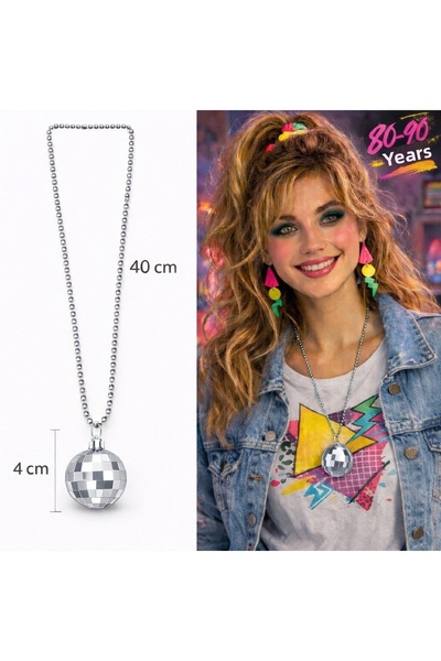 CT STONES كرة ديسكو ريترو على شكل كرة 80& # 39؛ لير 90&؛ # 39؛ قلادة بلاستيكي...