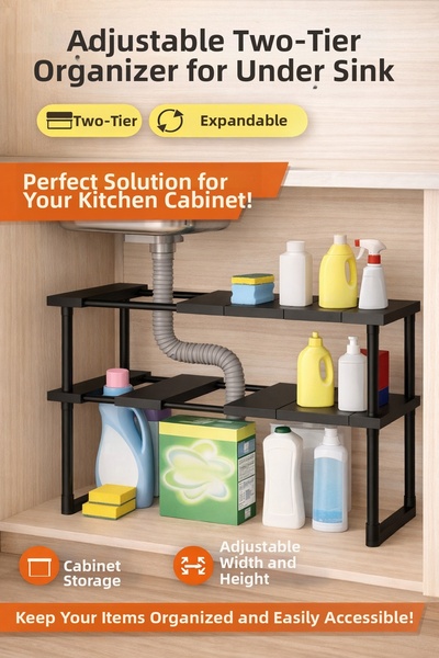 DİVAYS Organizator reglabil sub chiuvetă, cu 2 niveluri, extensibil, pentru d...