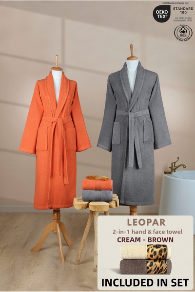 Ellaline 4-Piece Striped Şalyaka Bathrobe Set 100% Cotton Certified + Leopar ...