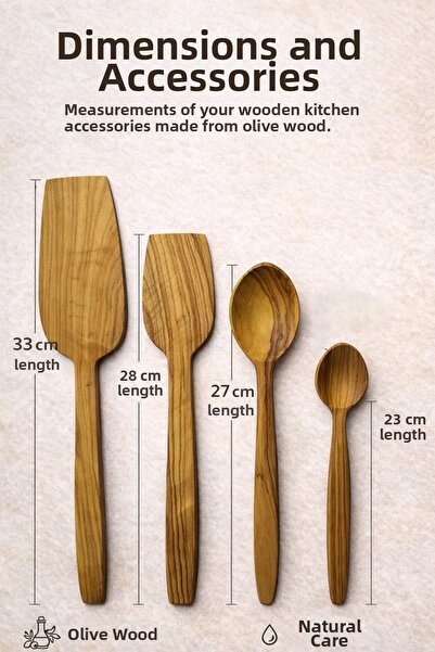 ZİORA HOME طقم أدوات مطبخ خشبية مصنوعة يدويًا من زيتون طبيعي، 4 قطع