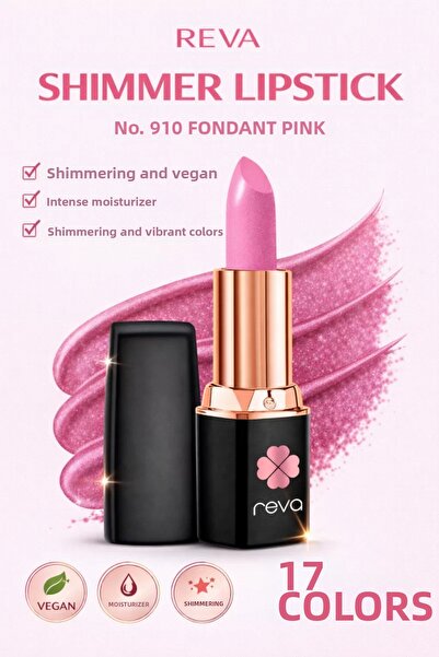 REVA أحمر شفاه شيمر فوندان وردي رقم: 910 أحمر شفاه نباتي نظيف ولامع