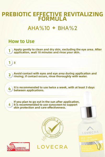 LOVECRA Aha/Bha Peeling Serum Glycolic Acid Salicylic Acid Hyaluronic Acid Deep Skin Care Serum 30 ml