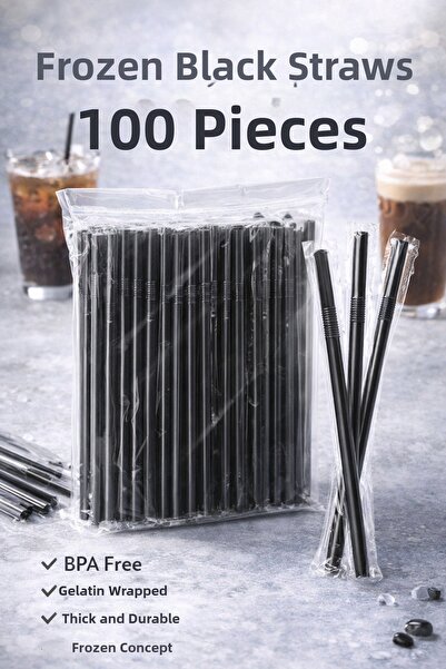 Fotografyabaskı شفاطات كوكتيل مجمدة باللون الأسود مكونة من 100 قطعة