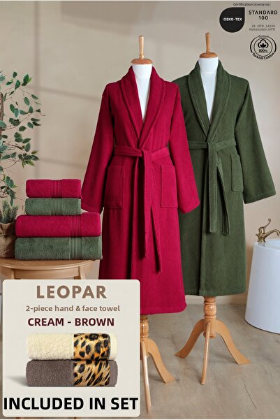 Ellaline 6-Piece Striped Bathrobe Family Set 100% Cotton Certified + Leopar 2...