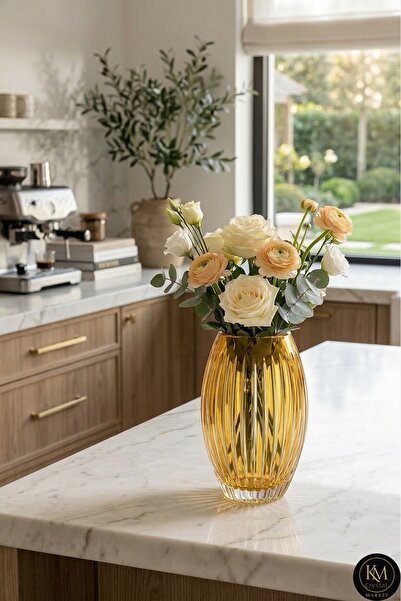 Kristal Market Vază mare cu model vertical din cristal, lucrată manual