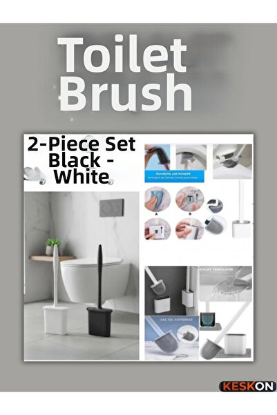 Keskon Set of 2 Toilet Brushes – Black & White Silicone, Bendable and Practic...