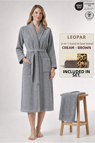 Ellaline 2-Piece Striped Women's Bathrobe Set 100% Cotton Certified and Leopa...