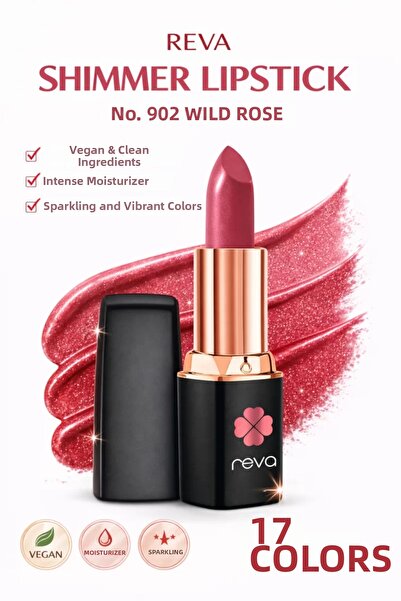 REVA أحمر شفاه شيمر وايلد روز - أحمر شفاه لامع - 4 جرام - رقم: 902 - محتوى نب...