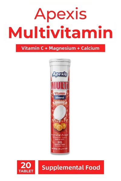 Apexis أقراص الفيتامينات والمعادن المتعددة الفوارة 20 قرصًا بنكهة مميزة