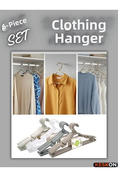 Keskon 6-Piece Plastic Clothes and Garment Hangers – Multi-Purpose Clothing H...