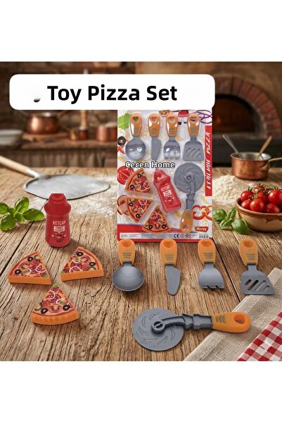 ÇEÇEN HOME 9 Piece Toy Pizza Set, Pizza Making Set, Food Toy Set, Pizza Toy