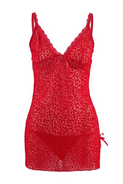 Trendyol Collection Red Tulle Animal Babydoll Thmss26Ll00023