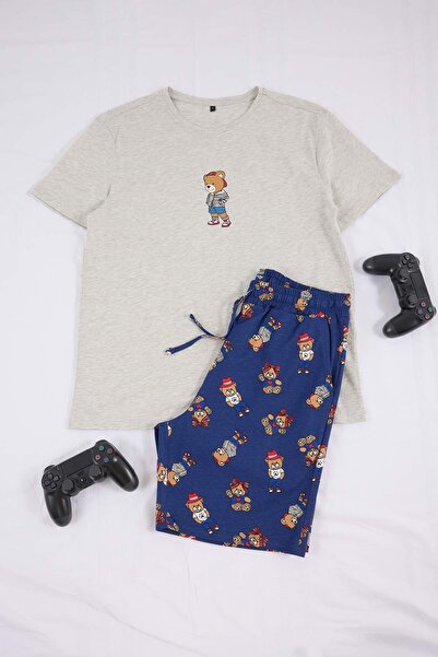 Trendyol Collection Grimelanj - Marineblaues gestricktes Pyjama-Set mit Teddy...