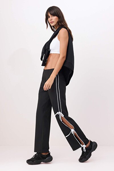 Trendyol Collection Black Diver/ Scuba Knitted Sports Sweatpants with Fabric ...