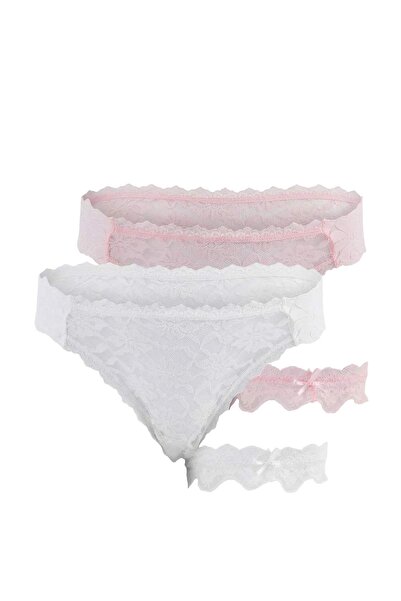 Trendyol Collection Chiloți tanga din dantelă, 2 piese, roz ecru THMSS26KU00017