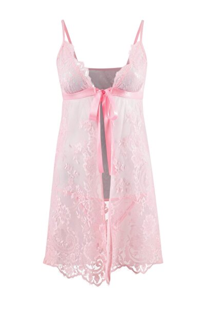 Trendyol Collection Розова дантелена нощница/бабедол THMSS26LL00015