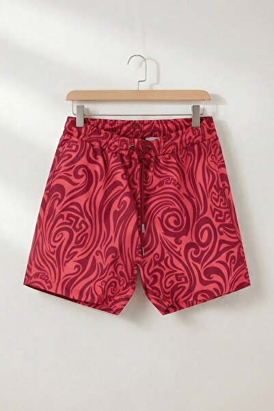 Trendyol Collection Μπορντό Στάνταρ Σορτς Θαλάσσης με Μοτίβο Μαρμάρου TMNSS23...