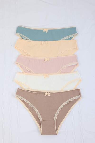 Trendyol Collection Yellow-Multicolor 5-Pack Single Jersey Slip Ribbon/ Lace ...
