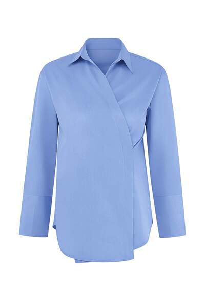 Trendyol Modest Mavi Oversize Terrycotton Plain Woven Bottom&Top Hijab Shirt ...