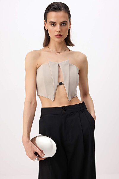 Trendyol Collection Beige*001 Plain Strapless Sleeveless Cut-Out Woven Polyvi...