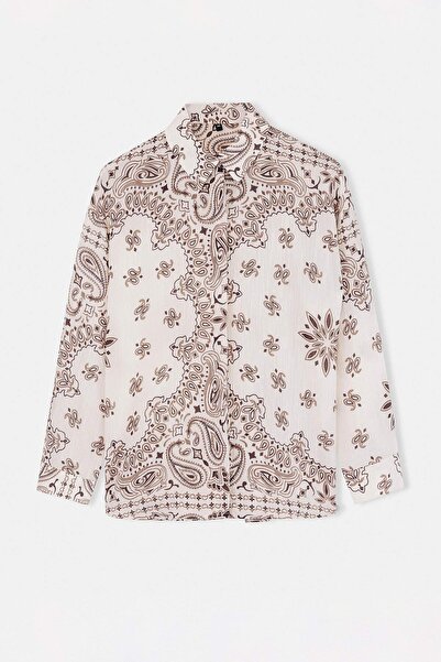 Trendyol Modest Ecru Oversized Cotton Pieces Patterned Shirts Tctss26Tg00041