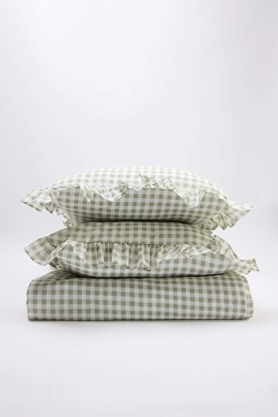 TRENDYOLMİLLA HOME Doppeltes, gerüschtes, gingham-gemustertes Bettbezug-Set o...