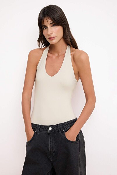 Trendyol Collection Stone Body-Fitting-Badeanzug mit ärmellosem Rückenausschn...