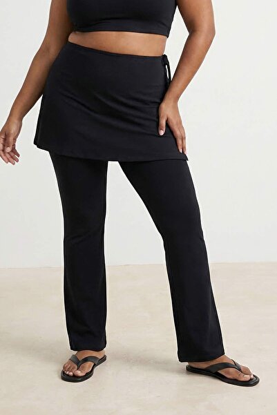 Trendyol Curve Black Soft Brushed Fabric 2-Piece Skirted Spanish Trotting Lar...