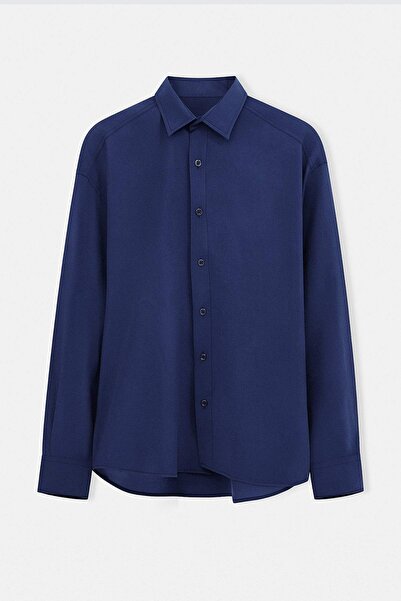 Trendyol Collection Navy Blue Regular Fit Modal Textured Thin Summer Shirt Tm...