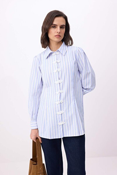 Trendyol Modest Multi-Colored Regular Terrycotton Striped Woven Embroidery Bu...