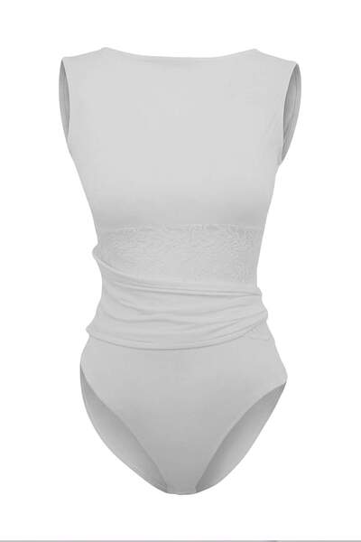 Trendyol Collection White Plain Crew Neck Sleeveless Knitted Sandy Body Tprss...