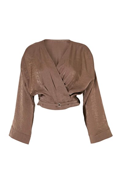 ترينديول كوليكشن جاكيت براون ستوديو كبير الحجم قماش مودال قطع لامع D ذو ملمس ...