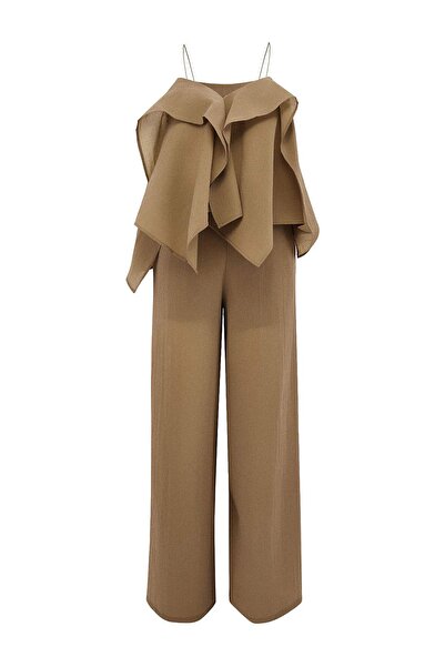 Trendyol Collection Bluză țesută cu volane și bretele subțiri kaki și pantalo...