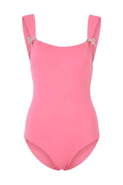 Trendyol Collection Costum de baie roz cu decolteu pătrat piese, cu accesorii...