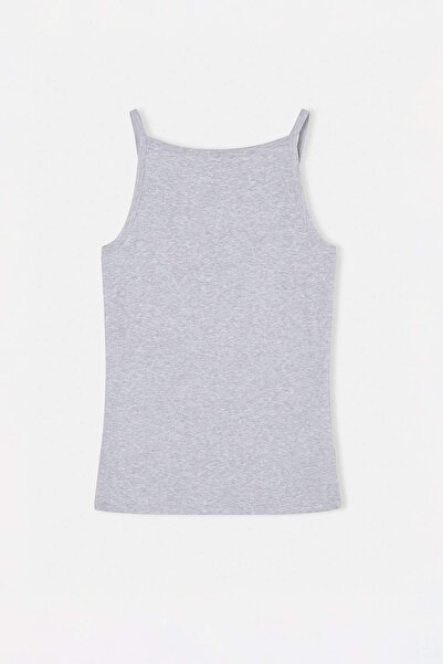 Trendyol Curve Gray Melange Halter Neck Camisole Basic Knitted Plus Size Unde...