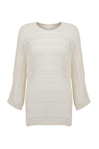 Trendyol Collection Εκρού Πλεκτό Φόρεμα Παραλίας Σούπερ Μίνι με Λαιμόκοψη Βάρ...