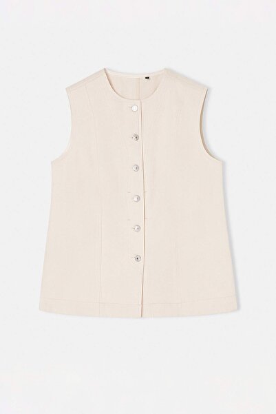 Trendyol Curve Ecru Bodycon/Fitted Large 100% Cotton Non-Stretch Plus Size De...