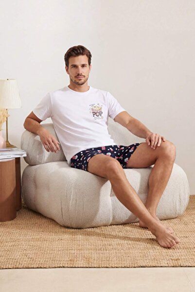 Συλλογή Trendyol Unisex Λευκό Σετ Πιτζάμες από Βαμβάκι με Στάμπα Ποπ Κορν σε ...