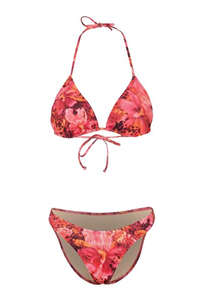 Trendyol Collection Floral Print Triangle Covered Low-Rise High Leg Bikini Se...