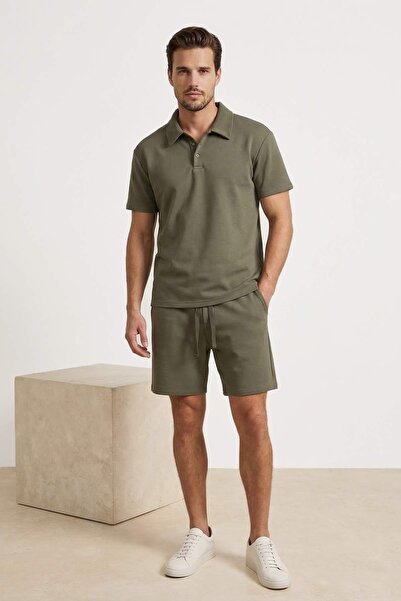 Συλλογή Trendyol Χακί Φαρδύ Σετ Φούτερ με λαιμόκοψη πόλο TMNSS26EM00001