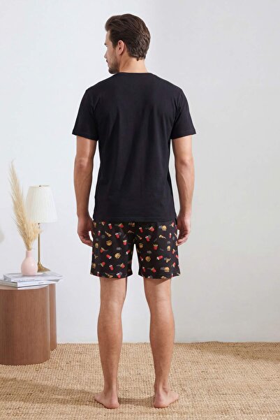 Trendyol Collection Чорний Regular Cut Food з принтом Бавовняний піжамний ком...